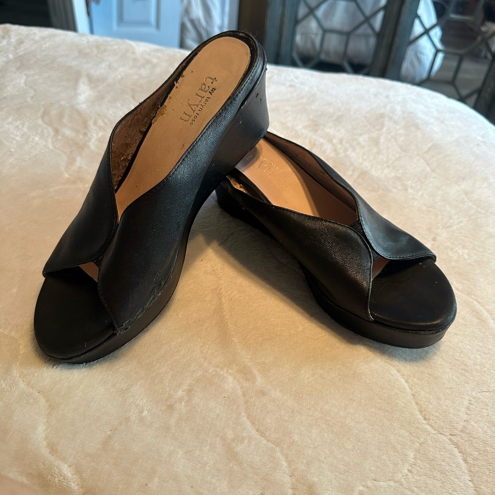 Taryn Rose Black Leather Mules
Worn … Some Scuffs on sides of shoe